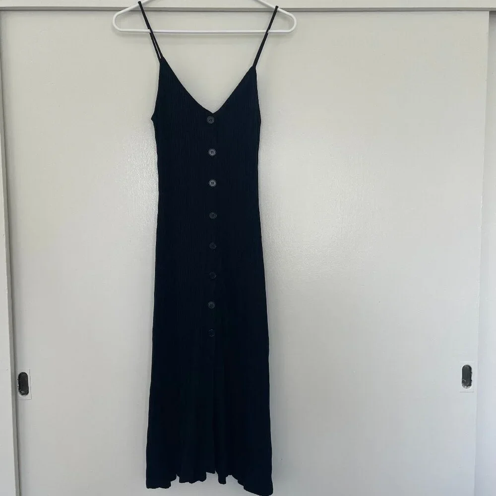 Reformation Ribbed Button Down Knit Midi Casey Dress in black - Picture 6 of 13